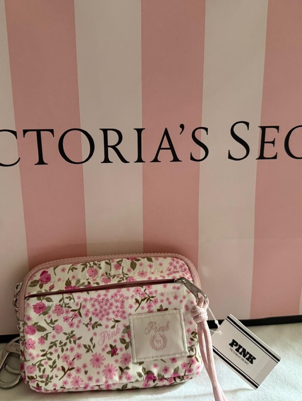 PINK Victoria's Secret Light Pink Floral Wristlet Pouch